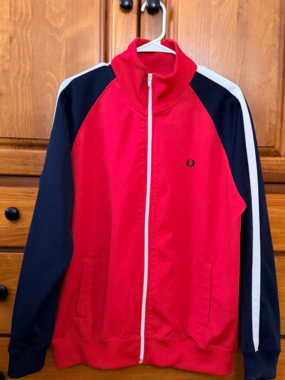 Vintage Fred Perry Red Track Jacket with Navy Sleeves and White Trim